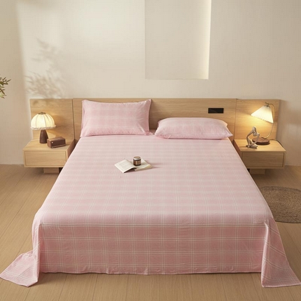 91家纺网 家纺一手货源 找家纺 ab家纺 2025新款简约色织水洗棉床单 希格文-粉