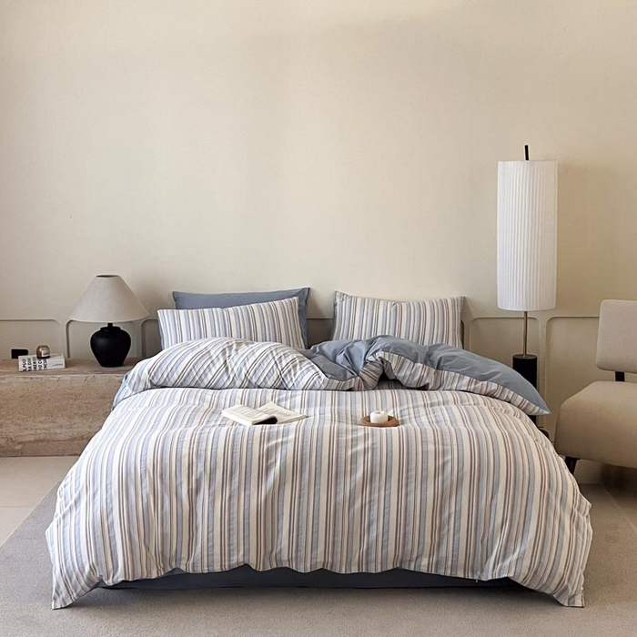 91家纺网 家纺一手货源 找家纺 ab家纺 2024新款色织全棉40支水洗棉条纹四件套  左岸