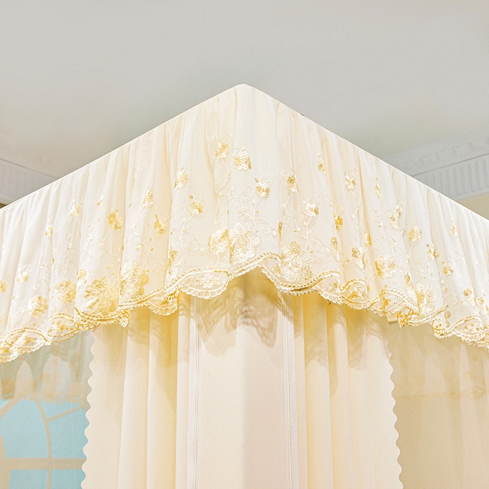 91家纺网 家纺一手货源 找家纺 艾晶美家纺有限公司 2025新款坐式刺绣床帘蚊帐 奶黄色