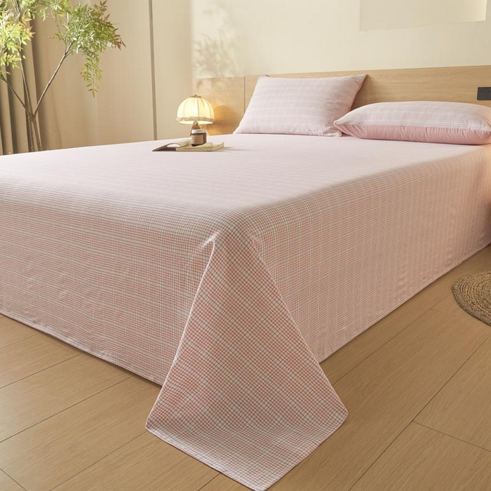 91家纺网 家纺一手货源 找家纺 ab家纺 2025新款简约色织水洗棉床单 芙卡格-粉