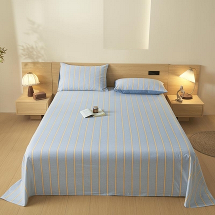 91家纺网 家纺一手货源 找家纺 ab家纺 2025新款简约色织水洗棉床单 弗兰西-蓝