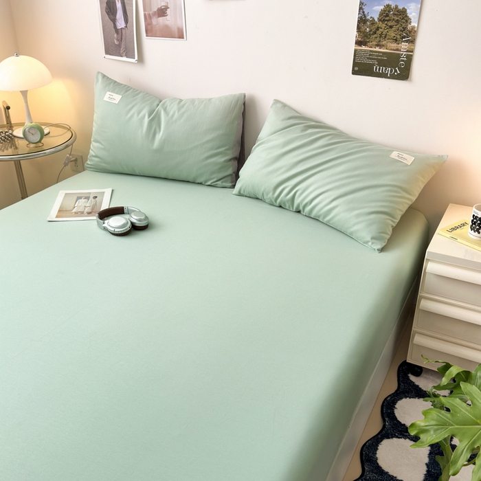 91家纺网 家纺一手货源 找家纺 曼之夏 2025新款全棉纯色单床笠系列 浅绿