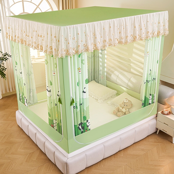 91家纺网 家纺一手货源 找家纺 艾晶美家纺有限公司 2025新款坐式刺绣床帘蚊帐 顽皮熊猫