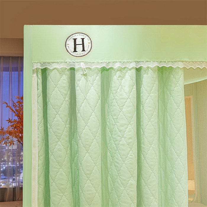 91家纺网 家纺一手货源 找家纺 艾晶美家纺有限公司 2025新款夹棉保暖坐式床帘蚊帐 夹棉款罗曼浅绿