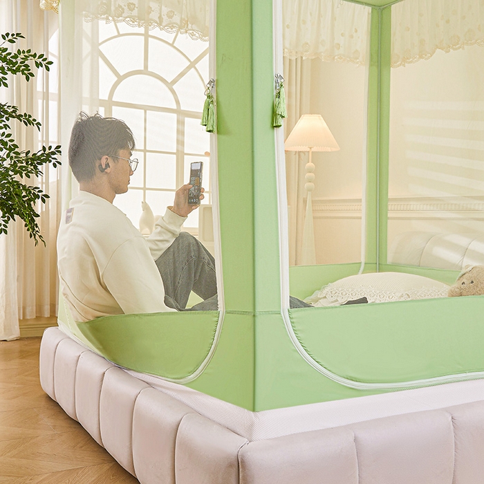 91家纺网 家纺一手货源 找家纺 艾晶美家纺有限公司 2025新款坐式刺绣床帘蚊帐 顽皮熊猫