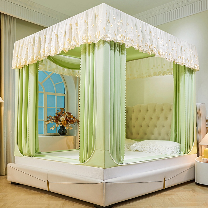 91家纺网 家纺一手货源 找家纺 艾晶美家纺有限公司 2025新款坐式刺绣床帘蚊帐 青果绿