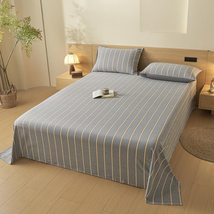 91家纺网 家纺一手货源 找家纺 ab家纺 2025新款简约色织水洗棉床单 弗兰西-灰