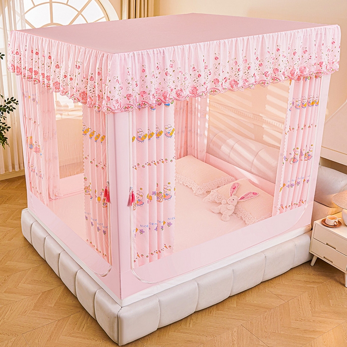 91家纺网 家纺一手货源 找家纺 艾晶美家纺有限公司 2025新款坐式刺绣床帘蚊帐 萌宠派对