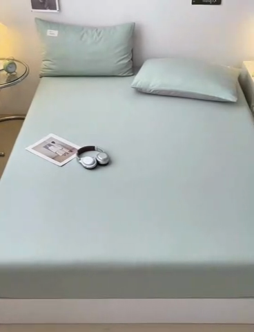 91家纺网 家纺一手货源 找家纺 曼之夏 2025新款全棉纯色单床笠系列 浅绿