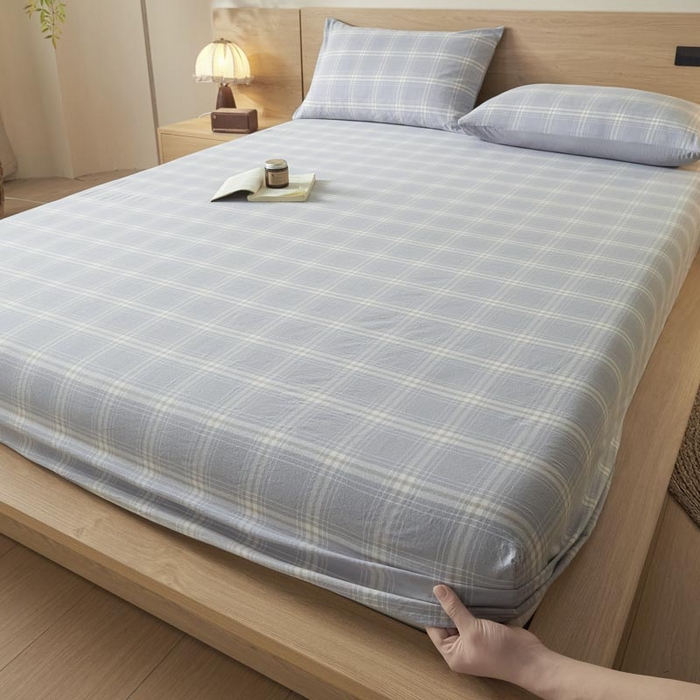 91家纺网 家纺一手货源 找家纺 ab家纺 2025新款简约色织水洗棉床笠 希格文-灰