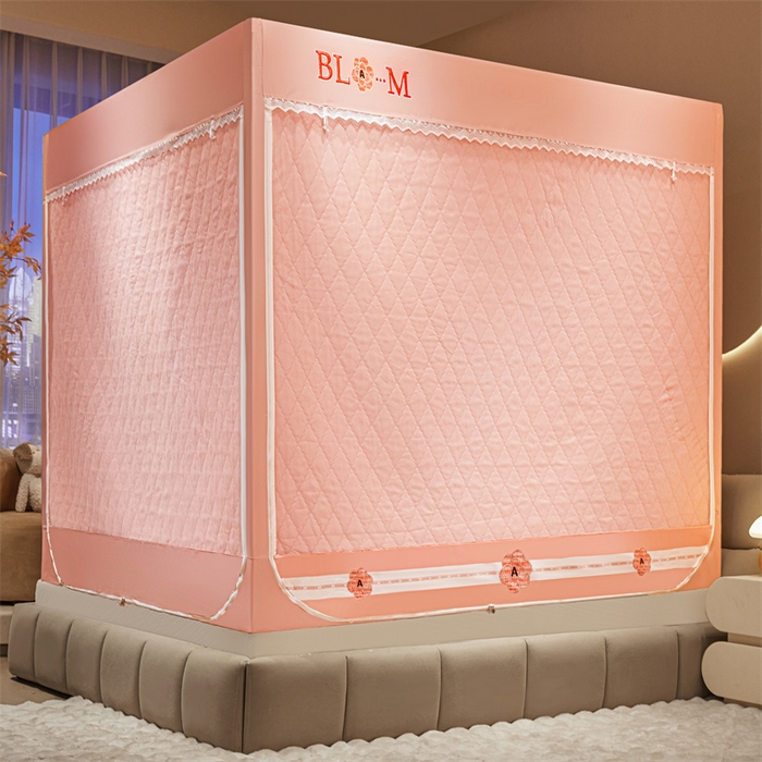 91家纺网 家纺一手货源 找家纺 艾晶美家纺有限公司 2025新款夹棉保暖坐式床帘蚊帐 夹棉款山茶花