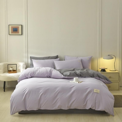 ab家纺 2025新款色织全棉40支水洗棉四件套--双拼第二组 香芋紫深灰