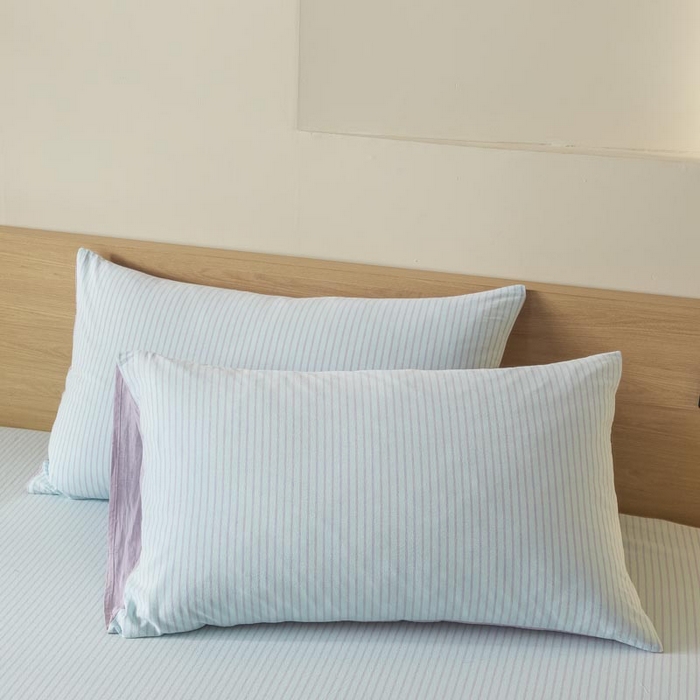 91家纺网 家纺一手货源 找家纺 ab家纺 2025新款简约色织水洗棉床单 余晖-蓝紫