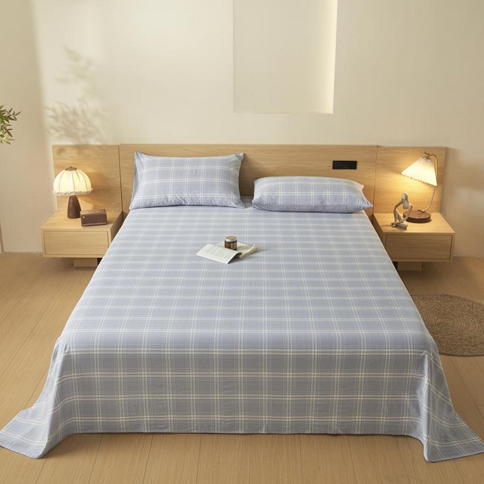 91家纺网 家纺一手货源 找家纺 ab家纺 2025新款简约色织水洗棉床单 希格文-灰