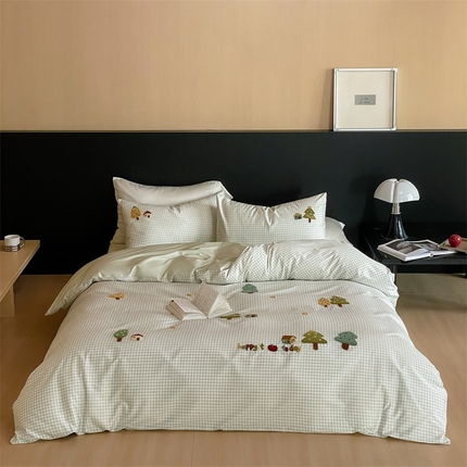 FORTWO家纺 2025新款全棉长绒棉格子卡通毛巾绣四件套 大树小树