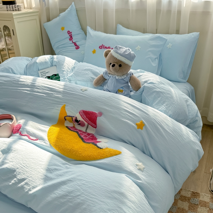 91家纺网 家纺一手货源 找家纺 韩巢家纺 2025新款大版水洗棉毛巾绣被套四件套（提供卖家秀） 晚安