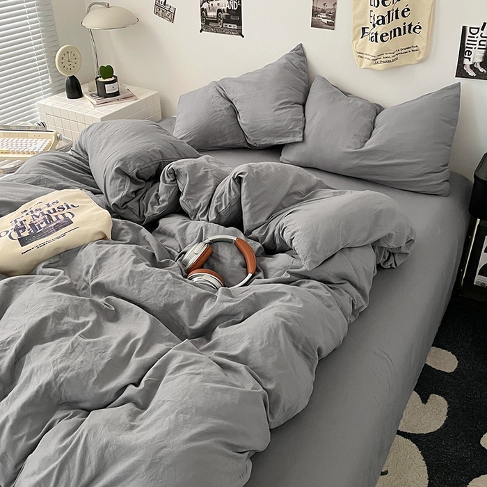 91家纺网 家纺一手货源 找家纺 优承佳生活馆 2025新款ins风纯色水洗m四件套 流光灰