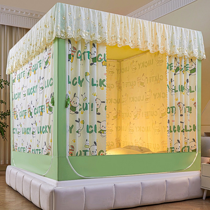 91家纺网 家纺一手货源 找家纺 艾晶美家纺有限公司 2025新款坐式刺绣床帘蚊帐 奶茶狗