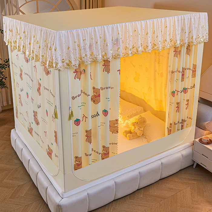 91家纺网 家纺一手货源 找家纺 艾晶美家纺有限公司 2025新款坐式刺绣床帘蚊帐 布丁熊