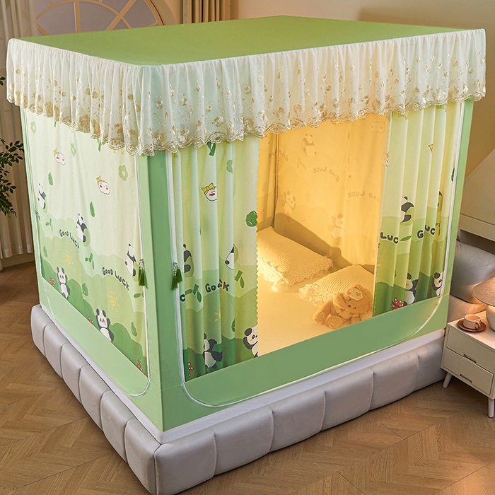 91家纺网 家纺一手货源 找家纺 艾晶美家纺有限公司 2025新款坐式刺绣床帘蚊帐 顽皮熊猫