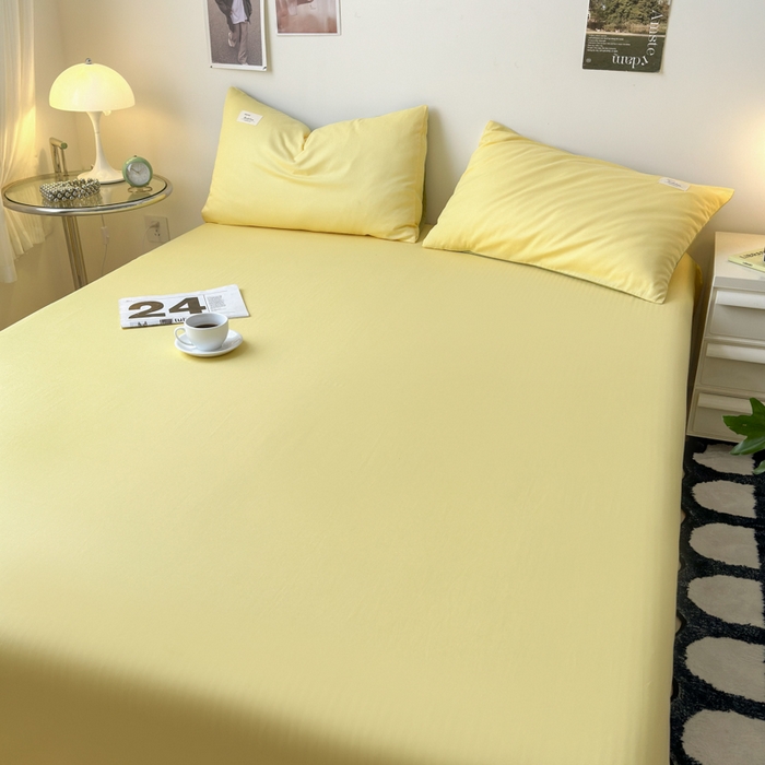 91家纺网 家纺一手货源 找家纺 曼之夏  2025新款全棉纯色单床单系列 杏黄