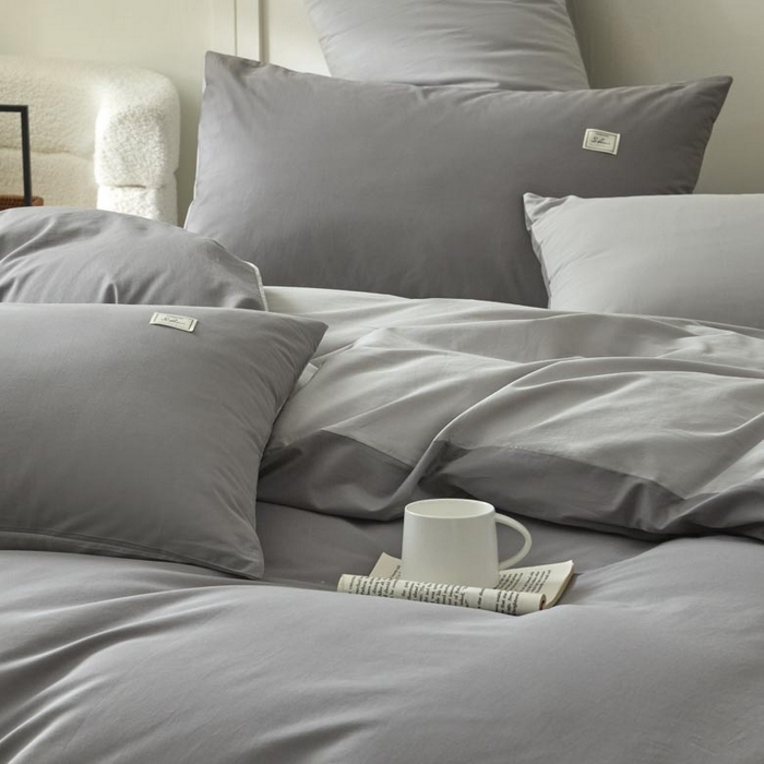 91家纺网 家纺一手货源 找家纺 ab家纺 2025新款色织全棉40支水洗棉四件套--双拼第二组 深灰浅灰