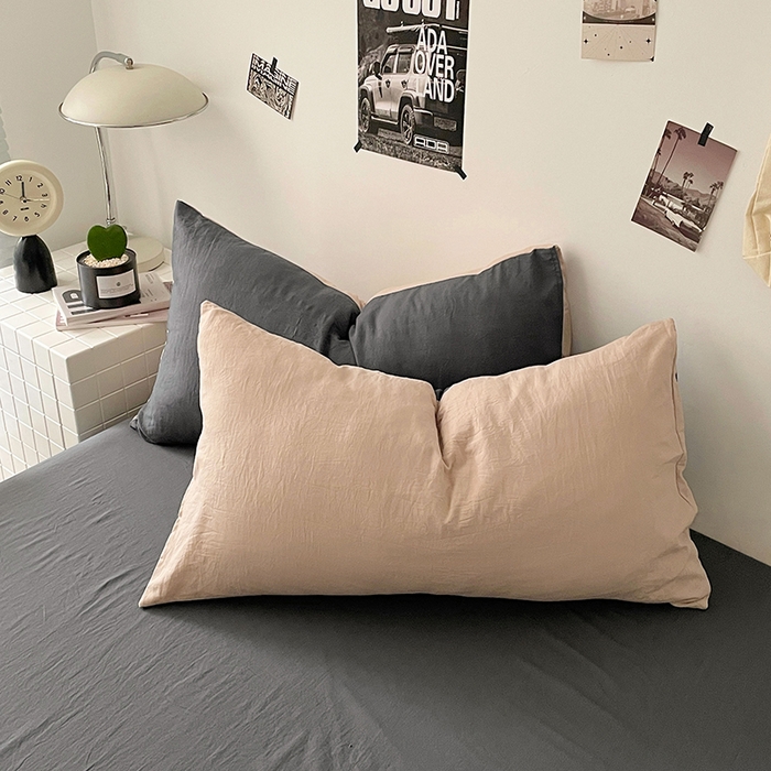 91家纺网 家纺一手货源 找家纺 优承佳生活馆 2025新款ins风纯色水洗m四件套 卡其深灰