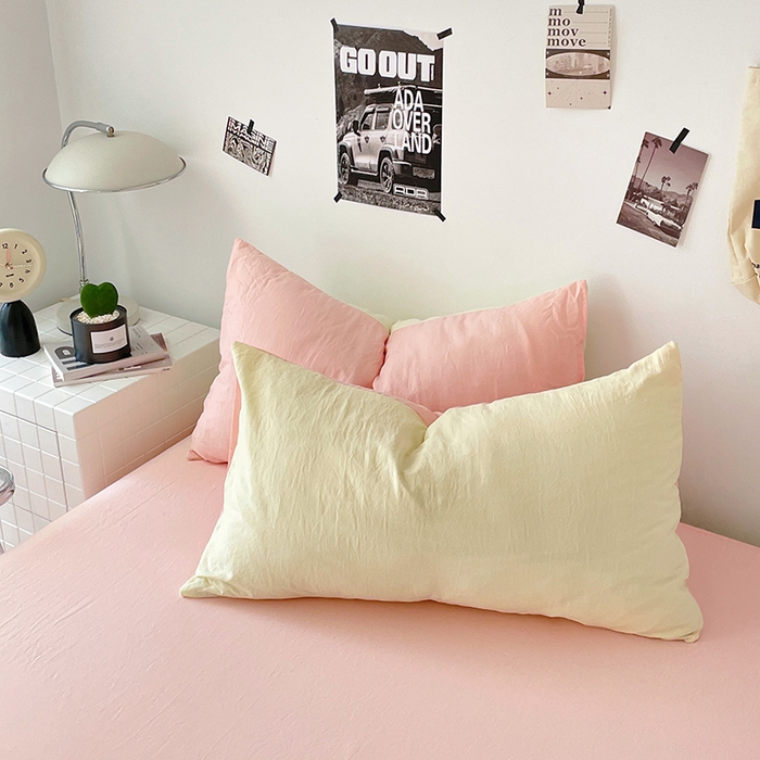 91家纺网 家纺一手货源 找家纺 优承佳生活馆 2025新款ins风纯色水洗m四件套 柠檬粉