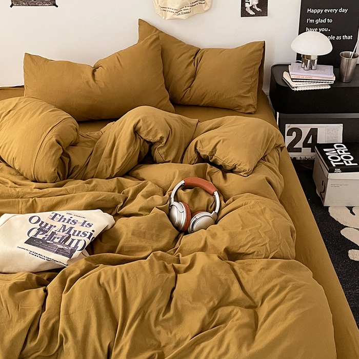 91家纺网 家纺一手货源 找家纺 优承佳生活馆 2025新款ins风纯色水洗m四件套 玛瑙黄