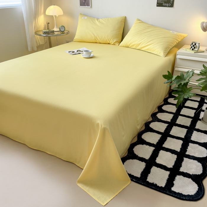 91家纺网 家纺一手货源 找家纺 曼之夏  2025新款全棉纯色单床单系列 杏黄