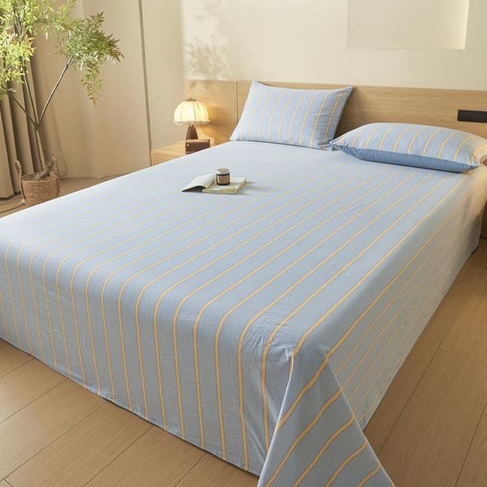 91家纺网 家纺一手货源 找家纺 ab家纺 2025新款简约色织水洗棉床单 弗兰西-蓝