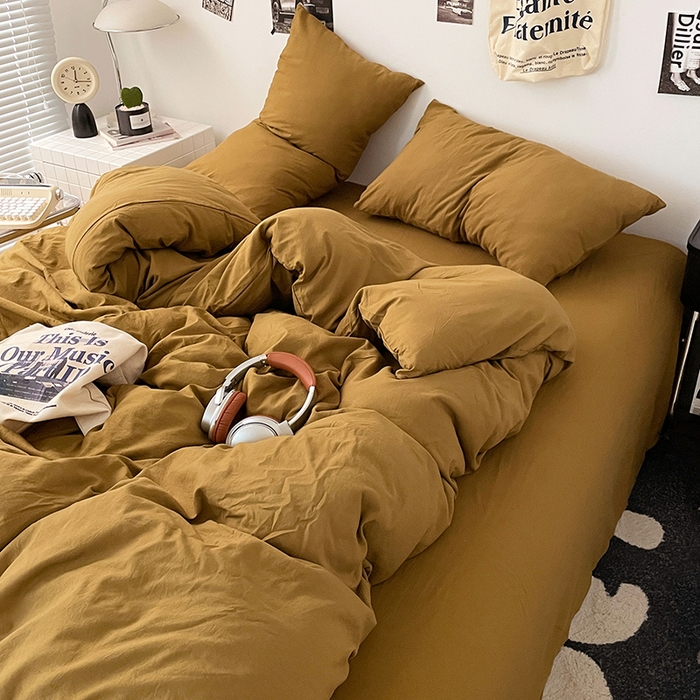 91家纺网 家纺一手货源 找家纺 优承佳生活馆 2025新款ins风纯色水洗m四件套 玛瑙黄