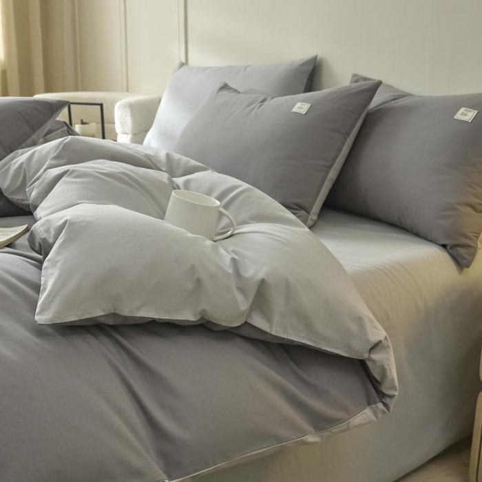 91家纺网 家纺一手货源 找家纺 ab家纺 2025新款色织全棉40支水洗棉四件套--双拼第二组 深灰浅灰