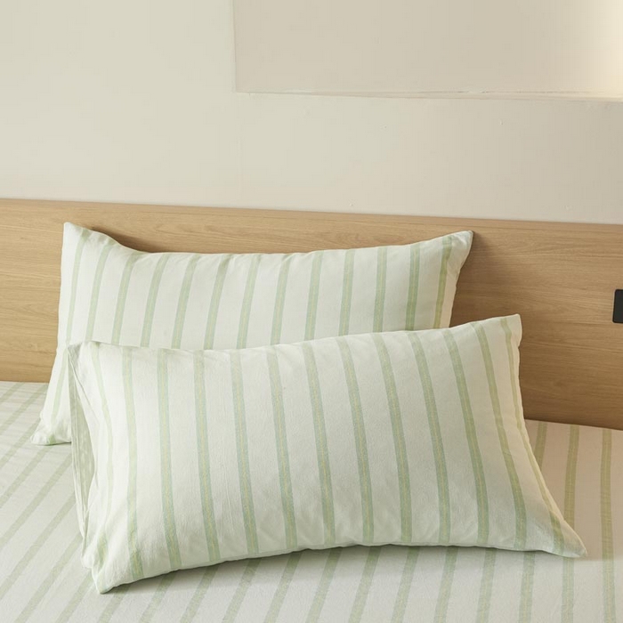 91家纺网 家纺一手货源 找家纺 ab家纺 2025新款简约色织水洗棉床单 平行线-绿