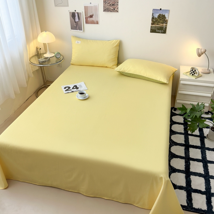 91家纺网 家纺一手货源 找家纺 曼之夏  2025新款全棉纯色单床单系列 杏黄