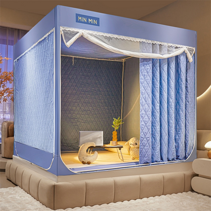 91家纺网 家纺一手货源 找家纺 艾晶美家纺有限公司 2025新款夹棉保暖坐式床帘蚊帐 夹棉米尔盾