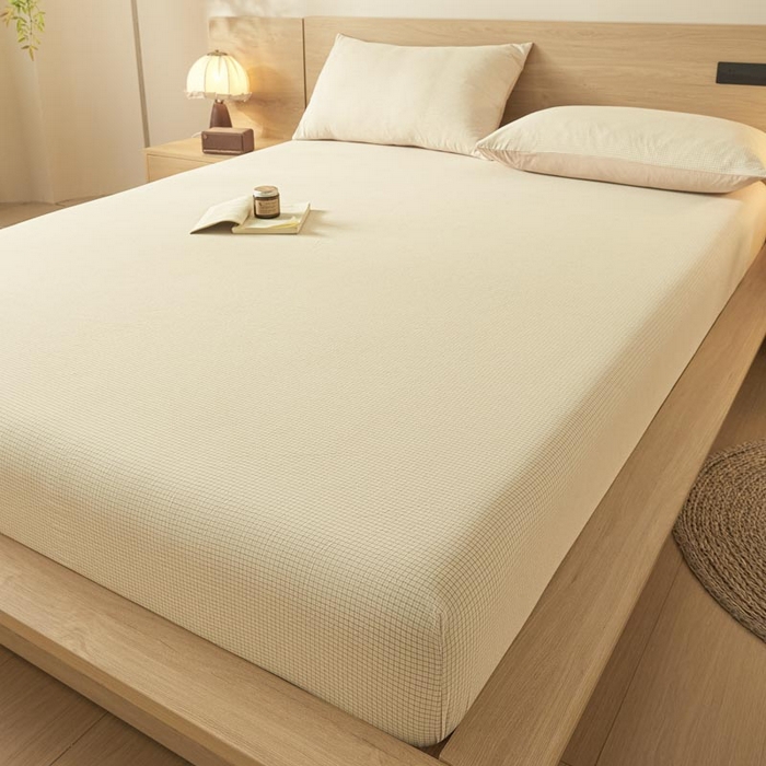 91家纺网 家纺一手货源 找家纺 ab家纺 2025新款简约色织水洗棉床笠 可颂-黄