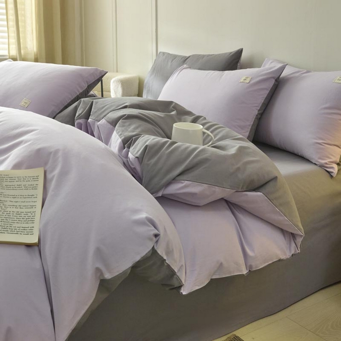 91家纺网 家纺一手货源 找家纺 ab家纺 2025新款色织全棉40支水洗棉四件套--双拼第二组 香芋紫深灰