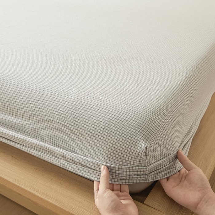 91家纺网 家纺一手货源 找家纺 ab家纺 2025新款简约色织水洗棉床笠 可颂-灰