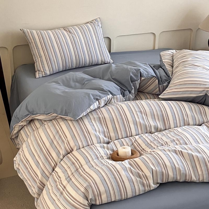 91家纺网 家纺一手货源 找家纺 ab家纺 2024新款色织全棉40支水洗棉条纹四件套  左岸