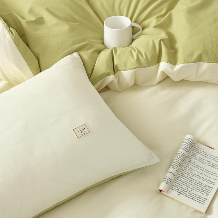 91家纺网 家纺一手货源 找家纺 ab家纺 2025新款色织全棉40支水洗棉四件套--双拼第二组 杏黄橄榄绿