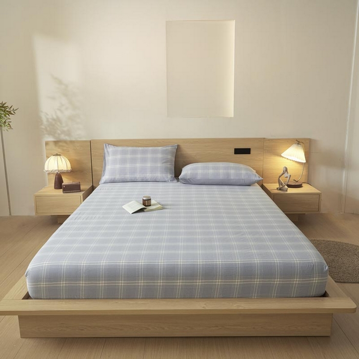 91家纺网 家纺一手货源 找家纺 ab家纺 2025新款简约色织水洗棉床笠 希格文-灰