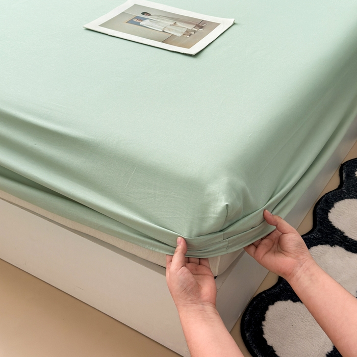 91家纺网 家纺一手货源 找家纺 曼之夏 2025新款全棉纯色单床笠系列 浅绿