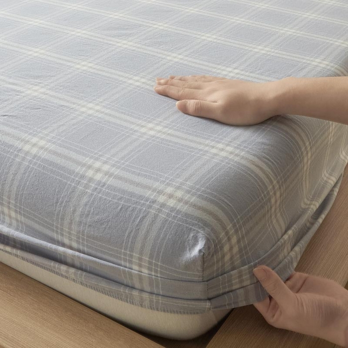 91家纺网 家纺一手货源 找家纺 ab家纺 2025新款简约色织水洗棉床笠 希格文-灰