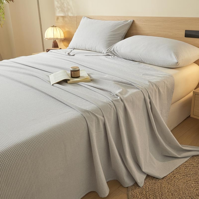 91家纺网 家纺一手货源 找家纺 ab家纺 2025新款简约色织水洗棉床单 可颂-灰