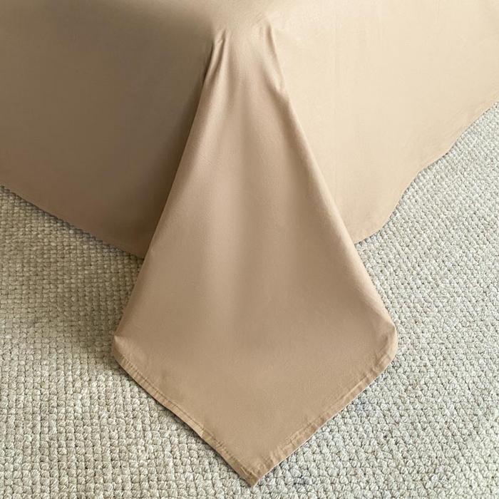 91家纺网 家纺一手货源 找家纺 ab家纺 2025新款纯色水洗棉笑脸双拼绣花四件套 笑脸 卡其米咖