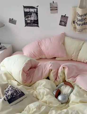 91家纺网 家纺一手货源 找家纺 优承佳生活馆 2025新款ins风纯色水洗m四件套 柠檬粉