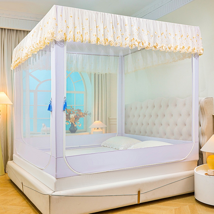 91家纺网 家纺一手货源 找家纺 艾晶美家纺有限公司 2025新款坐式刺绣床帘蚊帐 梦雅灰