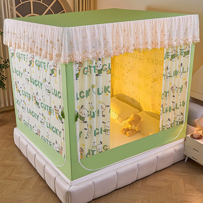 91家纺网 家纺一手货源 找家纺 艾晶美家纺有限公司 2025新款坐式刺绣床帘蚊帐 奶茶狗