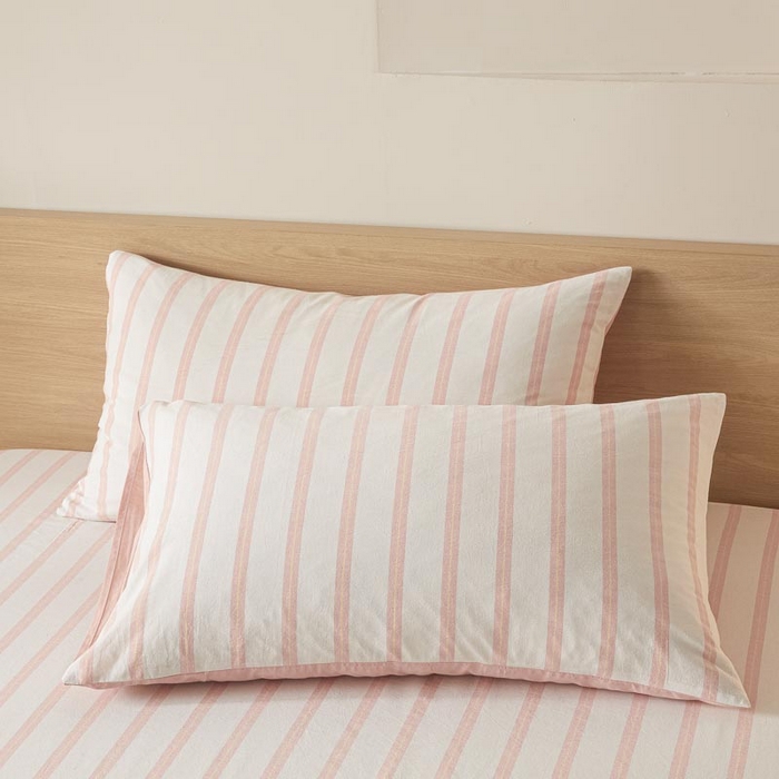 91家纺网 家纺一手货源 找家纺 ab家纺 2025新款简约色织水洗棉床单 平行线-桔